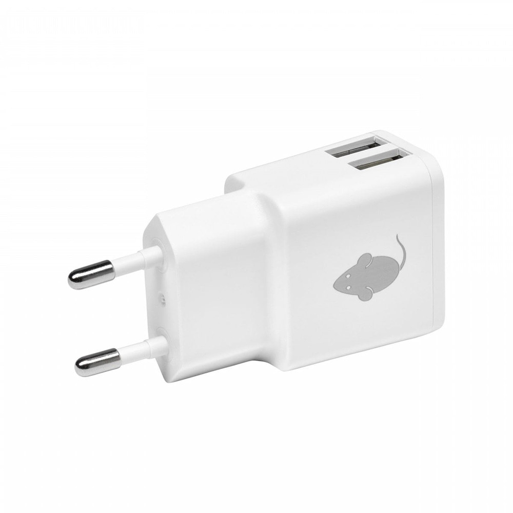 GREEN MOUSE WALL ADAPTER DUAL USB-A 2,4A WHITE