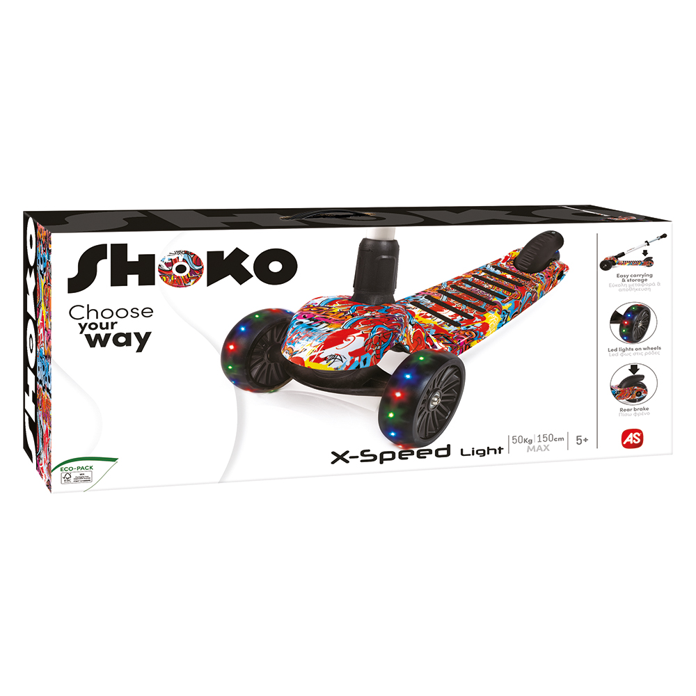 SHOKO KIDS SCOOTER X-SPEED LIGHT WITH 3 WHEELS AND LED LIGHT FANTASY DESIGN WHITE COLOR FOR AGES 5+
