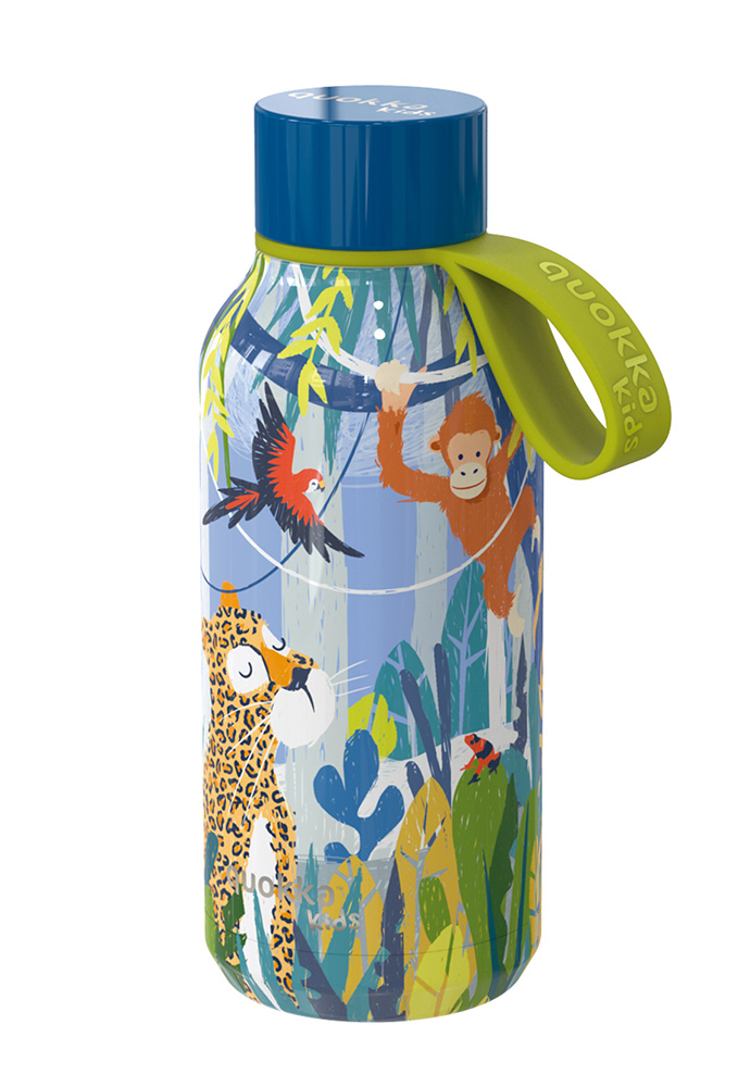 QUOKKA THERMAL STAINLESS STEEL BOTTLE SOLID WITH STRAP 330ml JUNGLE