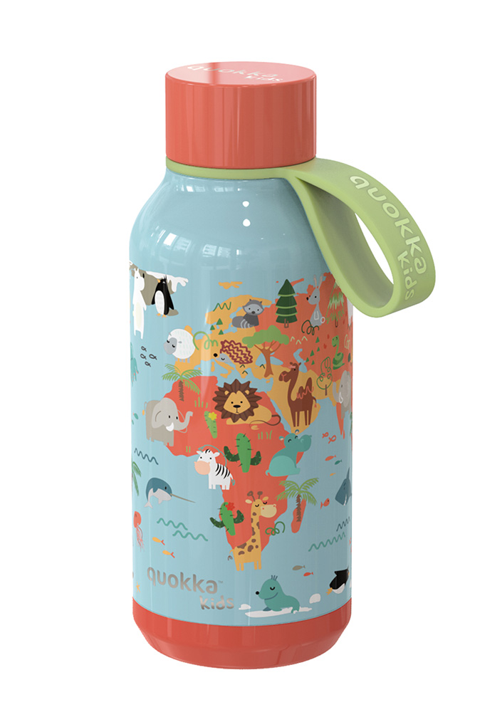 QUOKKA THERMAL STAINLESS STEEL BOTTLE SOLID WITH STRAP 330ml MAP OF LIFE