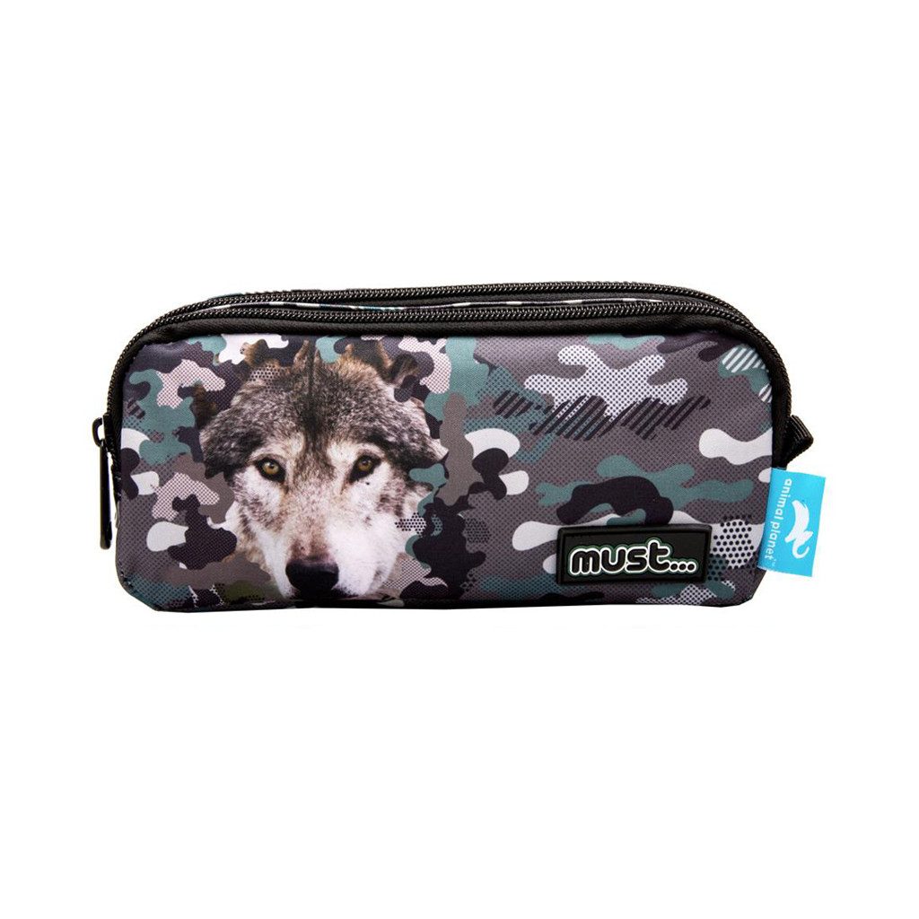 MUST PENCIL CASE WITH 2 ZIPPERS 21X6X9 cm ANIMAL PLANET WOLF