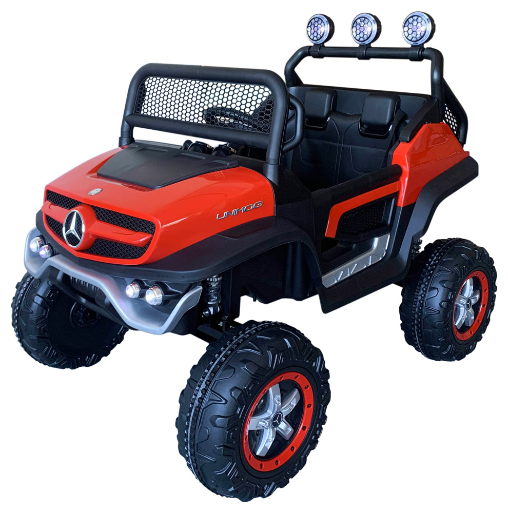RECHARGEABLE CAR WITH CONTROLLER MERCEDES BENZ UNIMOG LISENCE RED