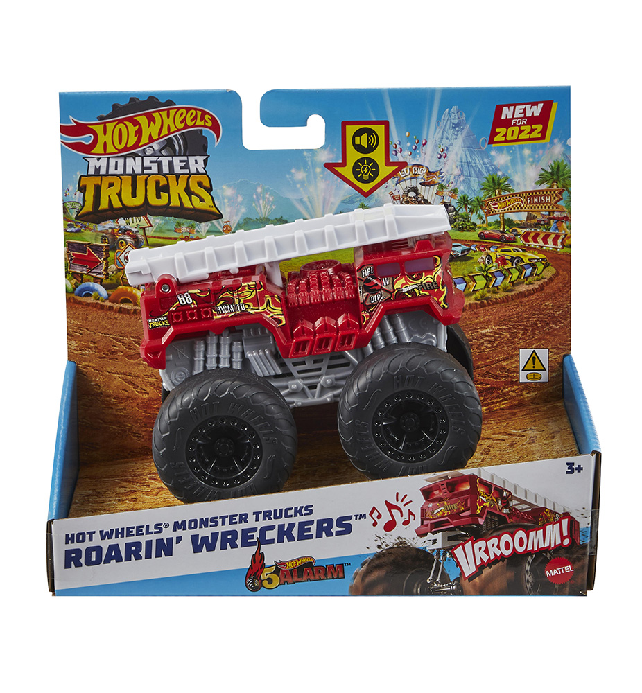 HOT WHEELS VEHICLE MONSTER TRUCKS 1:43 WITH SOUNDS AND LIGHTS ROARIN\' WRECKERS - 5ALARM