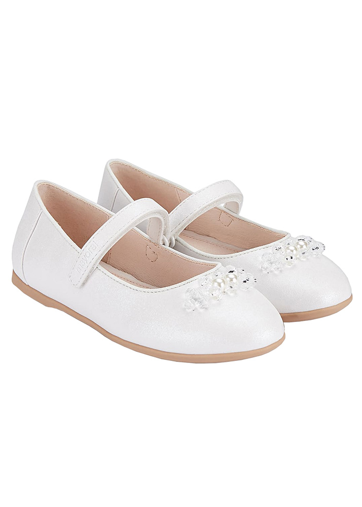 MAYORAL BALLERINA SHOES BEADS WHITE-SILVER