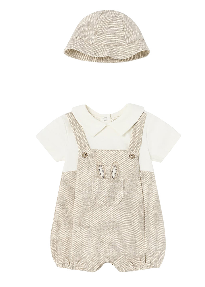 MAYORAL DUNGAREES BODYSUIT WITH HAT BEIGE
