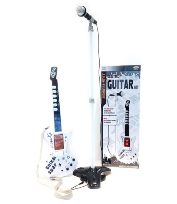 WHITE ELECTRIC GUITAR WITH MICROPHONE AND TUNES