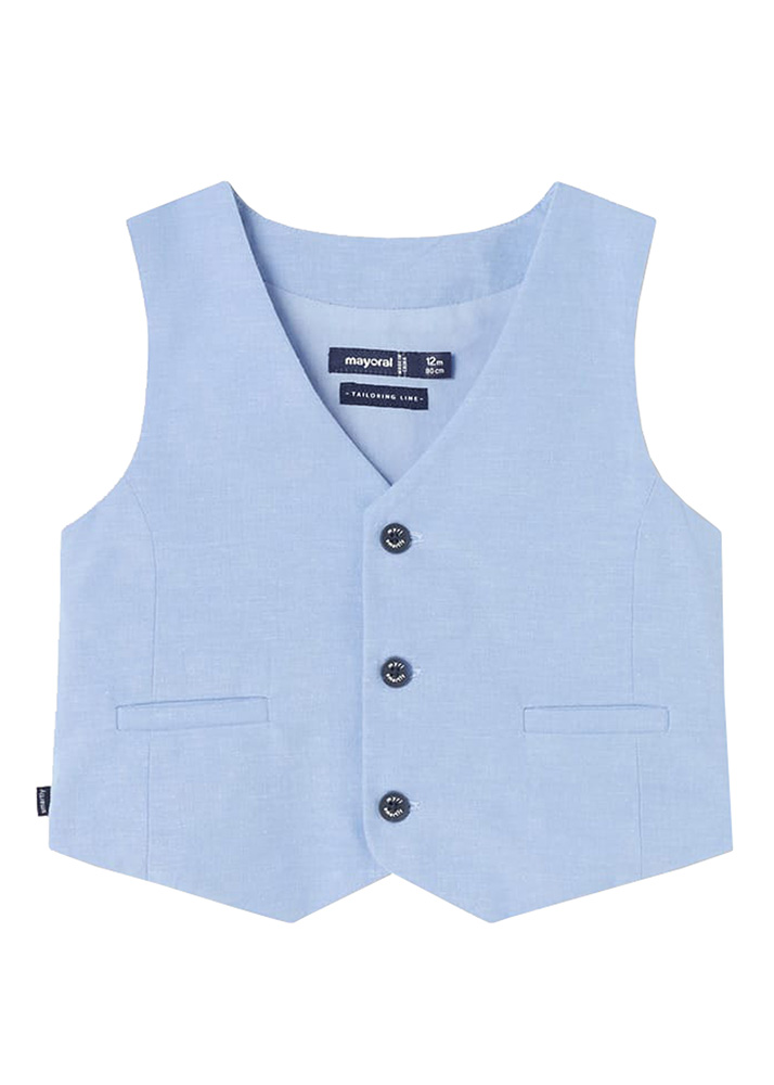MAYORAL LINEN VEST WITH BABY PRINT LIGHT BLUE