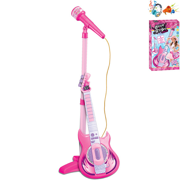 PINK GUITAR WITH MICROPHONE STAND WITH SOUNDS
