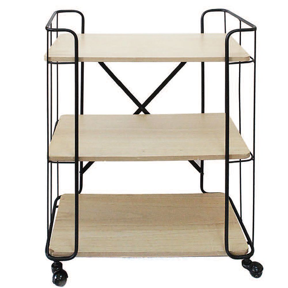  METAL STAND WITH WOODEN SHELVES 61X31X91 CM
