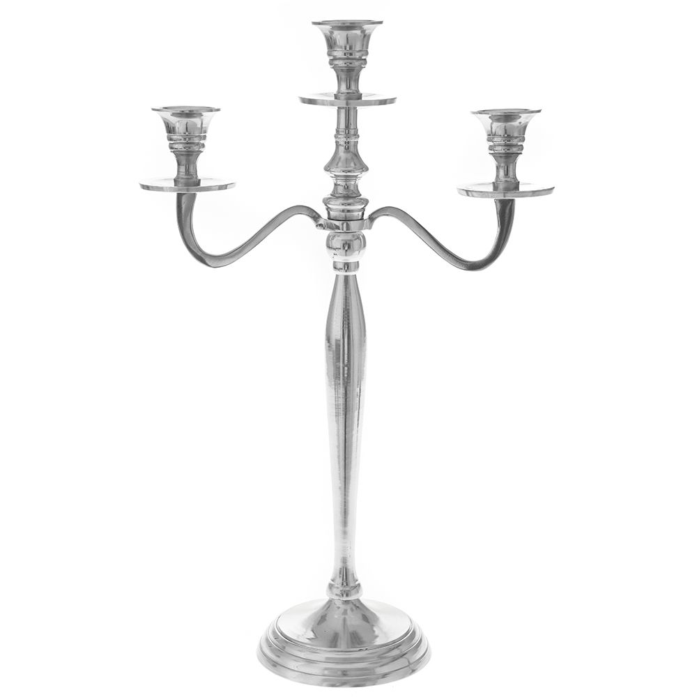  SILVER ALUMINUM 3 ARMS CANDLE HOLDER 29X46 CM