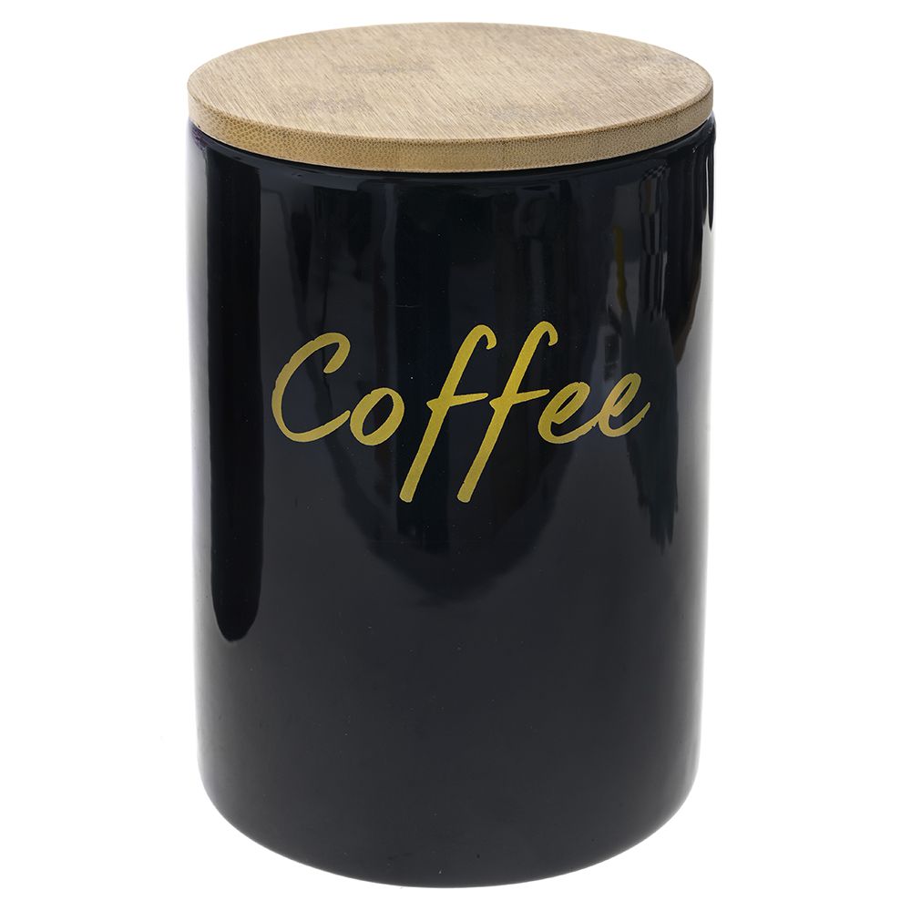  BLACK CERAMIC COFFEE CANISTER WITH BAMBOO LID 12X12X17 CM