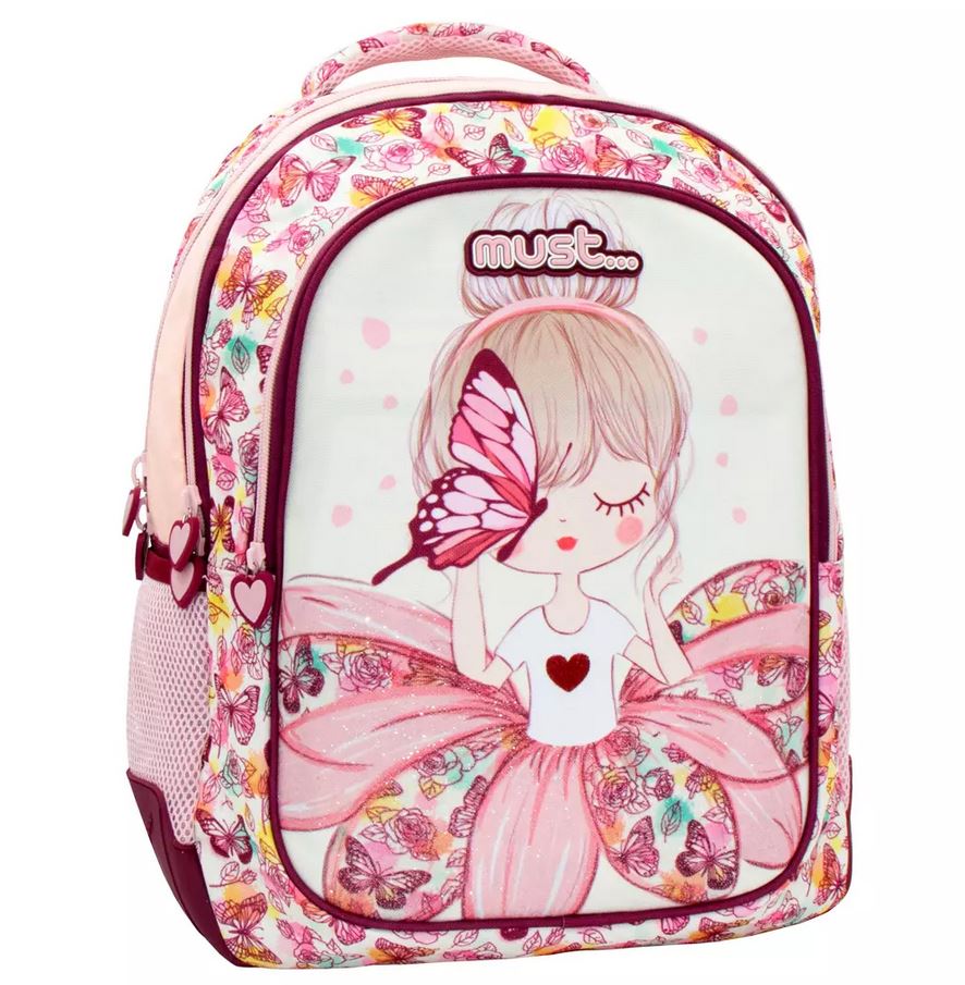 MUST SCHOOL BACKPACK 32X18X43 cm 3 CASES BUTTERFLY GIRL