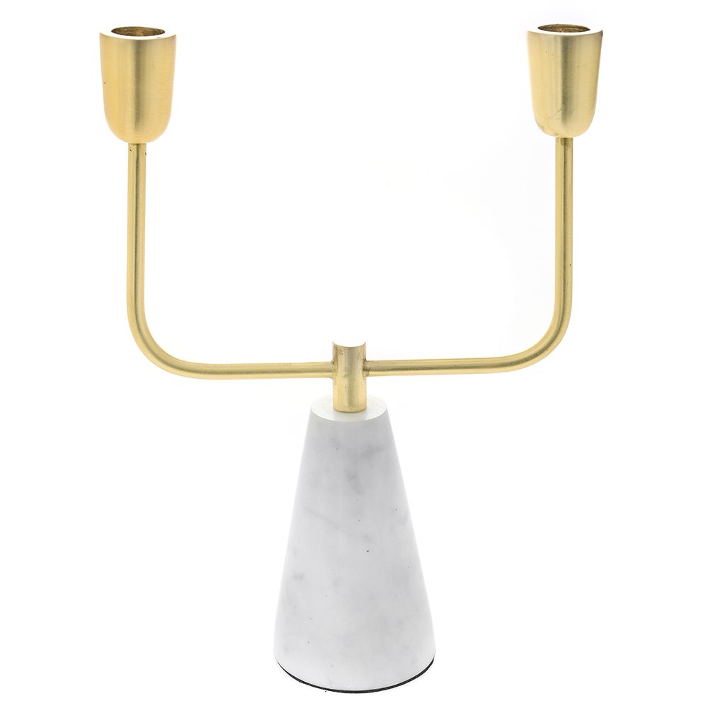  GOLDEN METAL DOUBLE CANDLE HOLDER 22X30 CM ON STONE MARBLE STAND