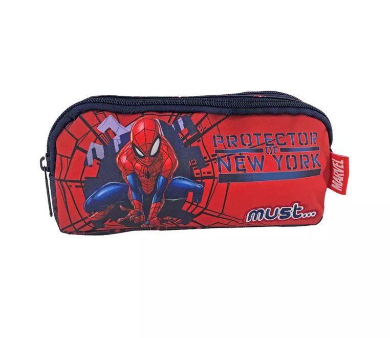 MUST PENCIL CASE WITH 2 ZIPPERS 21X6X9 cm SPIDERMAN PROTECTOR OF NEW YORK