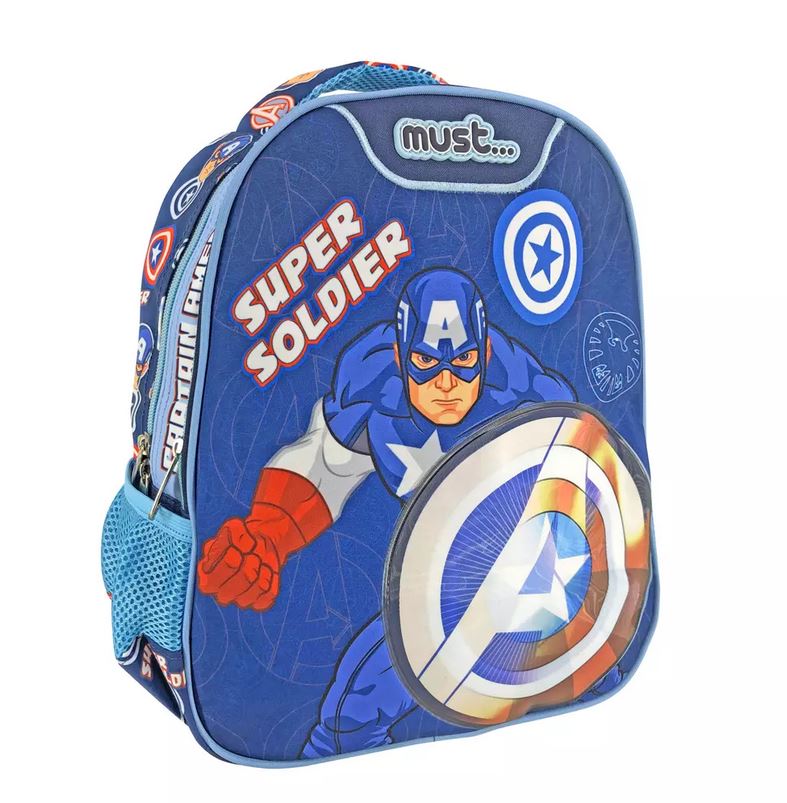 MUST TODDLER BACKPACK 27X10X31 cm 2 CASES CAPTAIN AMERICA SUPER SOLDIER