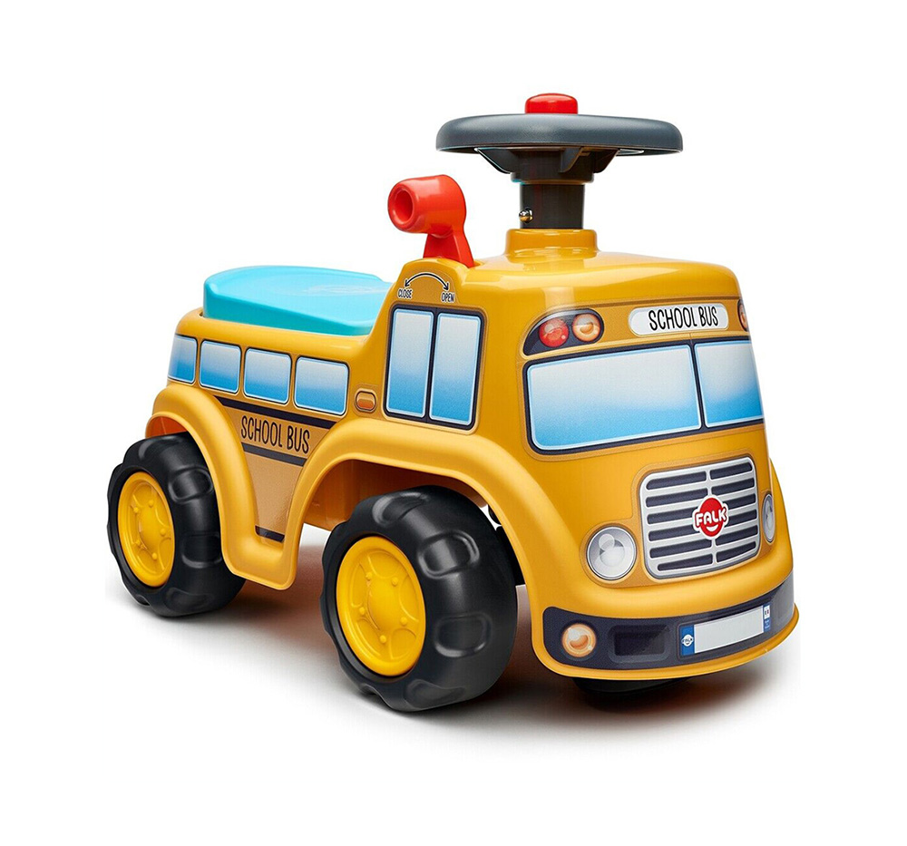 FALK SCHOOL BUS RIDE-ON WITH OPENING SEAT STEERING WHEEL AND HORN