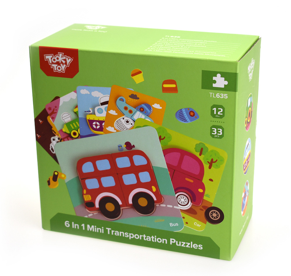 WOODEN PUZZLE 6 IN 1 TRANSPORT 