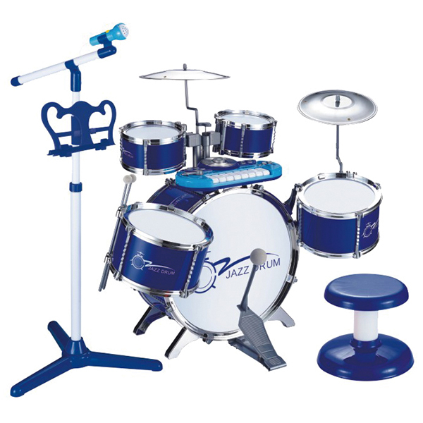 BIG DRUMS GALVANIZATION SET WITH MICROPHONE, KEYS, LIGHTS SOUND AND STOOL - BLUE