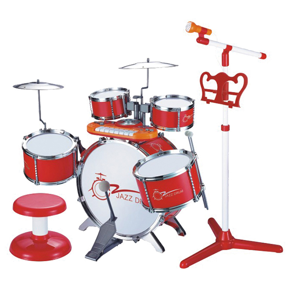 BIG DRUMS GALVANIZATION SET WITH MICROPHONE, KEYS, LIGHTS SOUND AND STOOL - RED