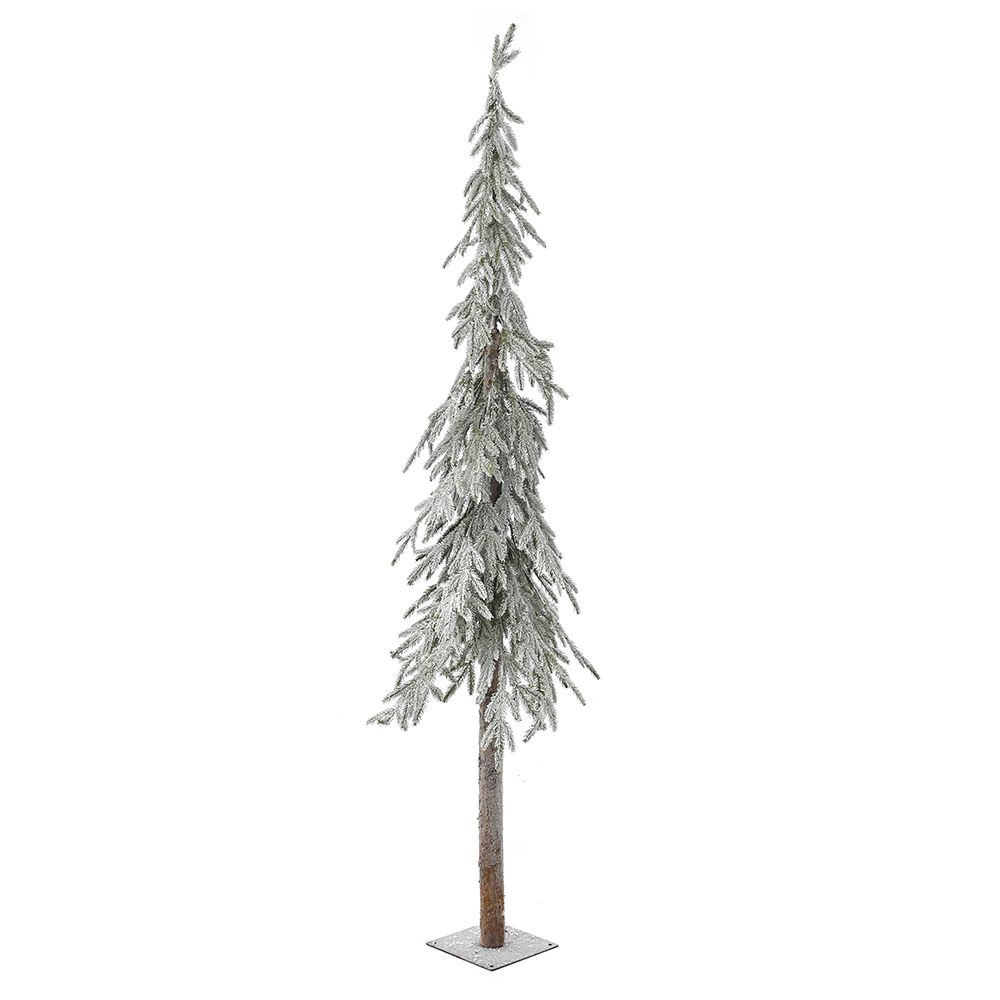 FROSTED CHRISTMAS TREE WITH IRON BASE AND WOODEN TRUNK 210CM