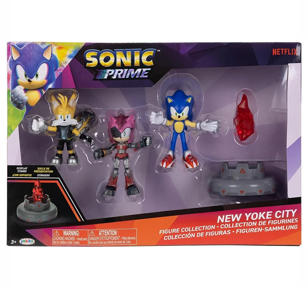 SONIC THE HEDGEHOG SET 3 FIGURES 6.5 cm WITH ACCESSORIES SONIC PRIME WAVE 1 NEW YOKE CITY