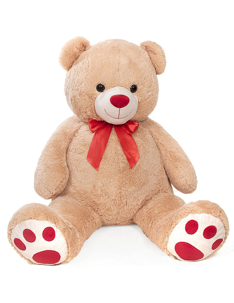 PLUSH BEIGE GIANT BEAR 150 cm WITH RED BOW