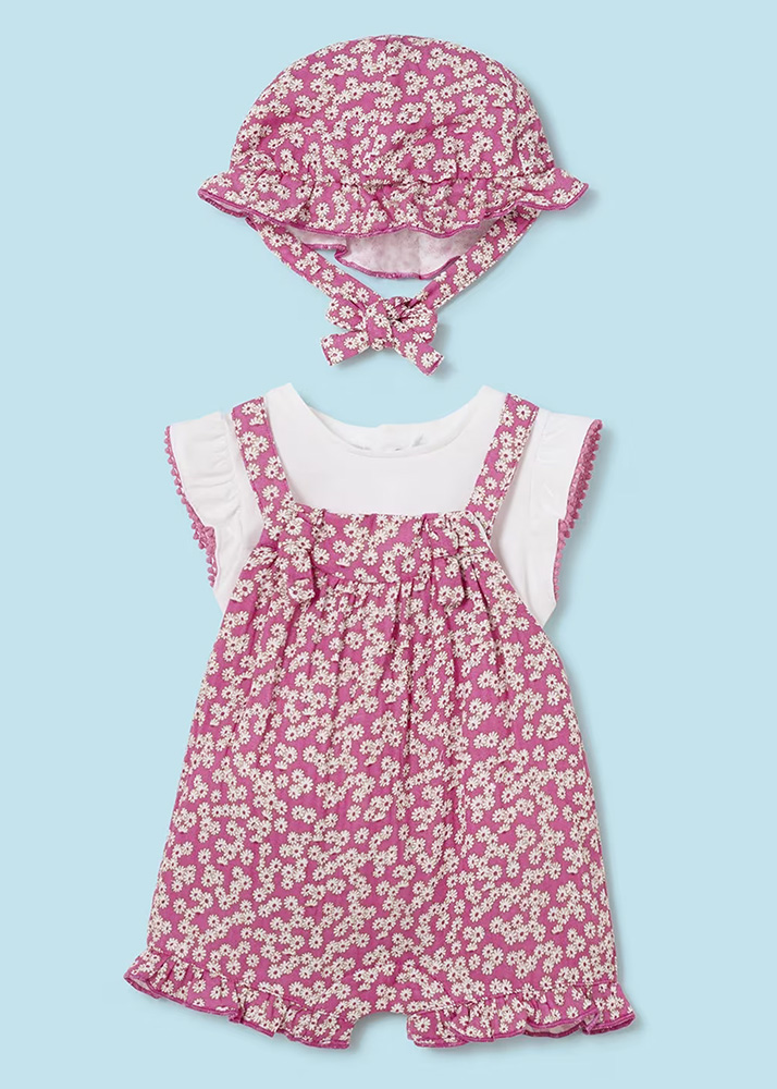 MAYORAL SET DUNGAREES WITH HAT PINK
