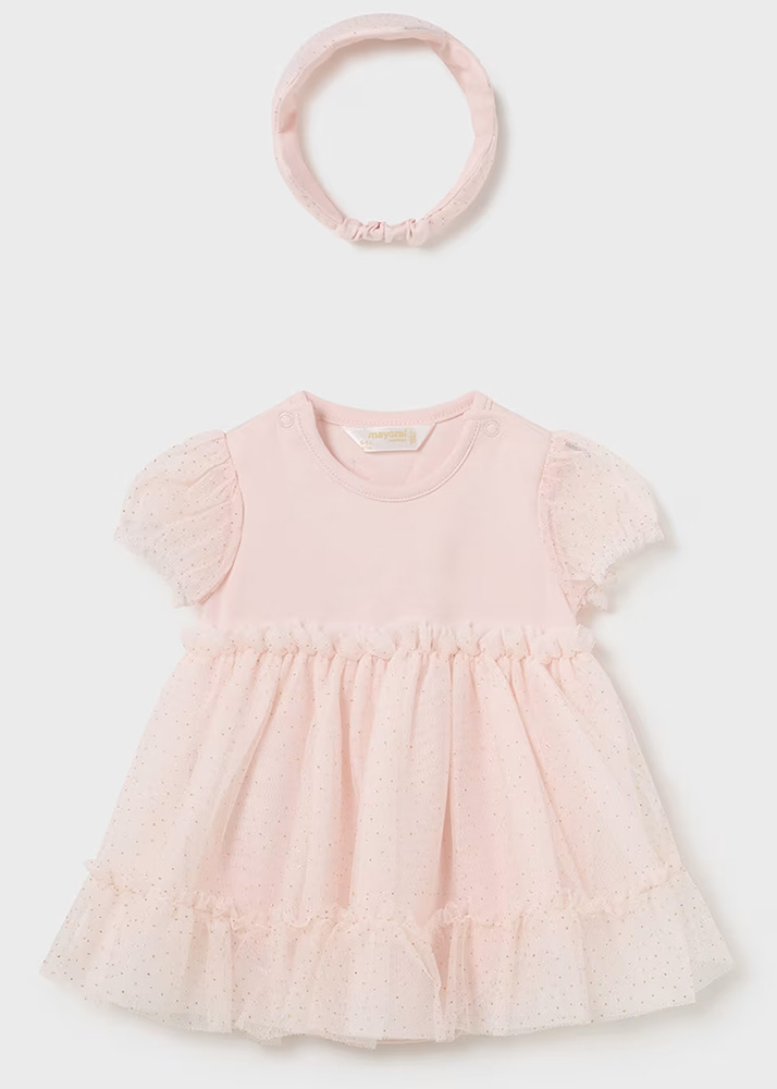 MAYORAL ROMPER TULLE SKIRT AND HEADBAND PINK