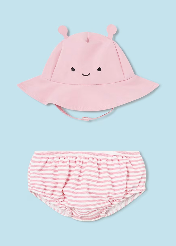 MAYORAL SET SWIMSUIT DIAPER AND HAT LIGHT SALMON