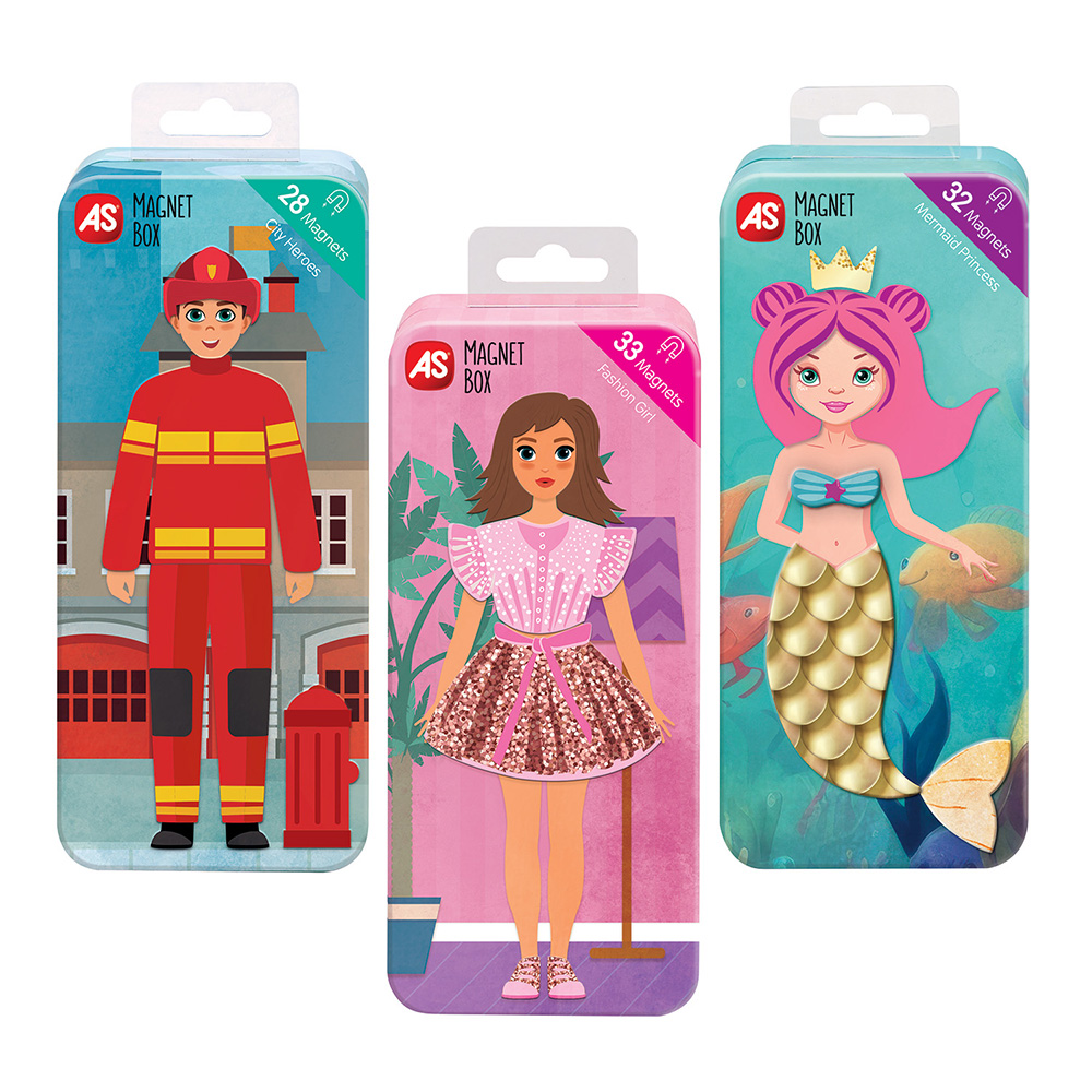 AS MAGNET BOX TINS CITY HEROES - FASHION GIRL - MERMAID PRINCESS EDUCATIONAL PAPER MAGNETS FOR AGES 3+