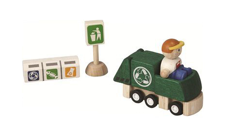 WOODEN GAME PLAN TOYS RECYCLING TRUCK SET