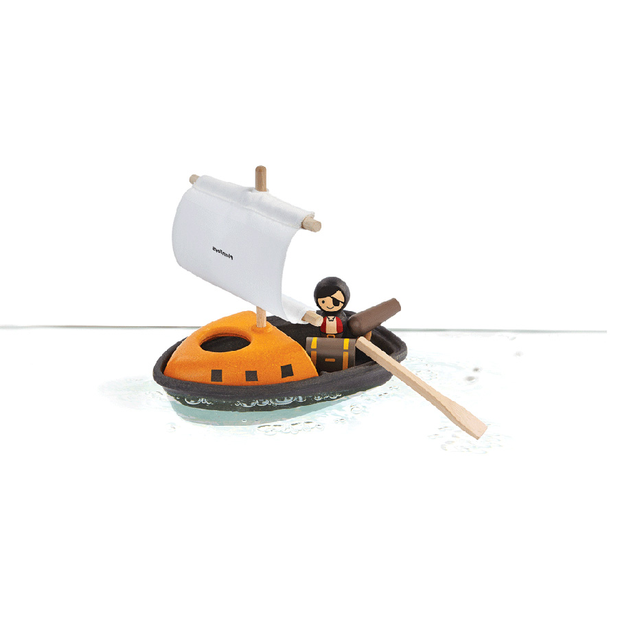 PLAN TOYS WOODEN BOAT WITH PIRATE