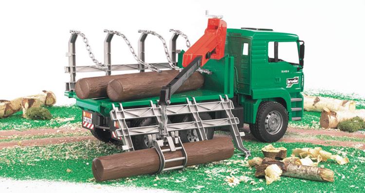 BRUDER MAN TIMBER TRUCK WITH LOADING CRANE AND 3 TRUNKS