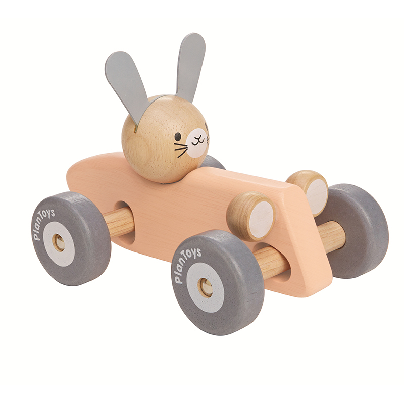 PLAN TOYS WOODEN RACING CAR WITH BUNNY
